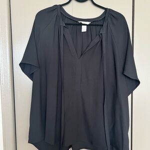 Addition Elle Black Tie-Neck Tunic Blouse